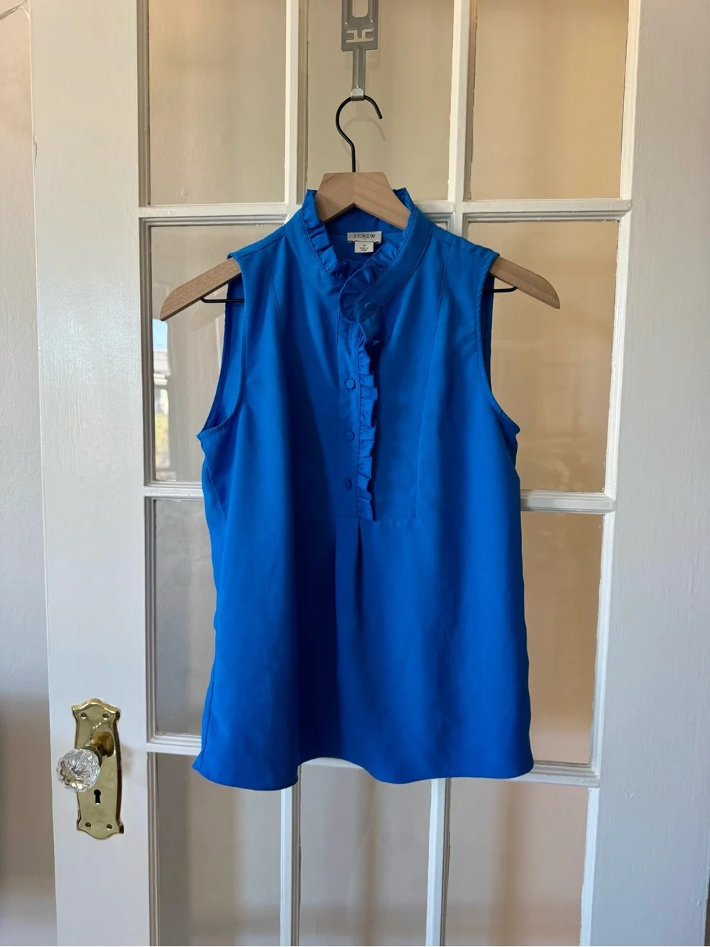 J. Crew Bright Blue Ruffle-Neck Sleeveless Blouse